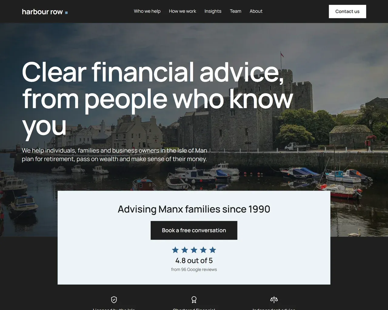 The Harbour Row Wealth demo site on a desktop
