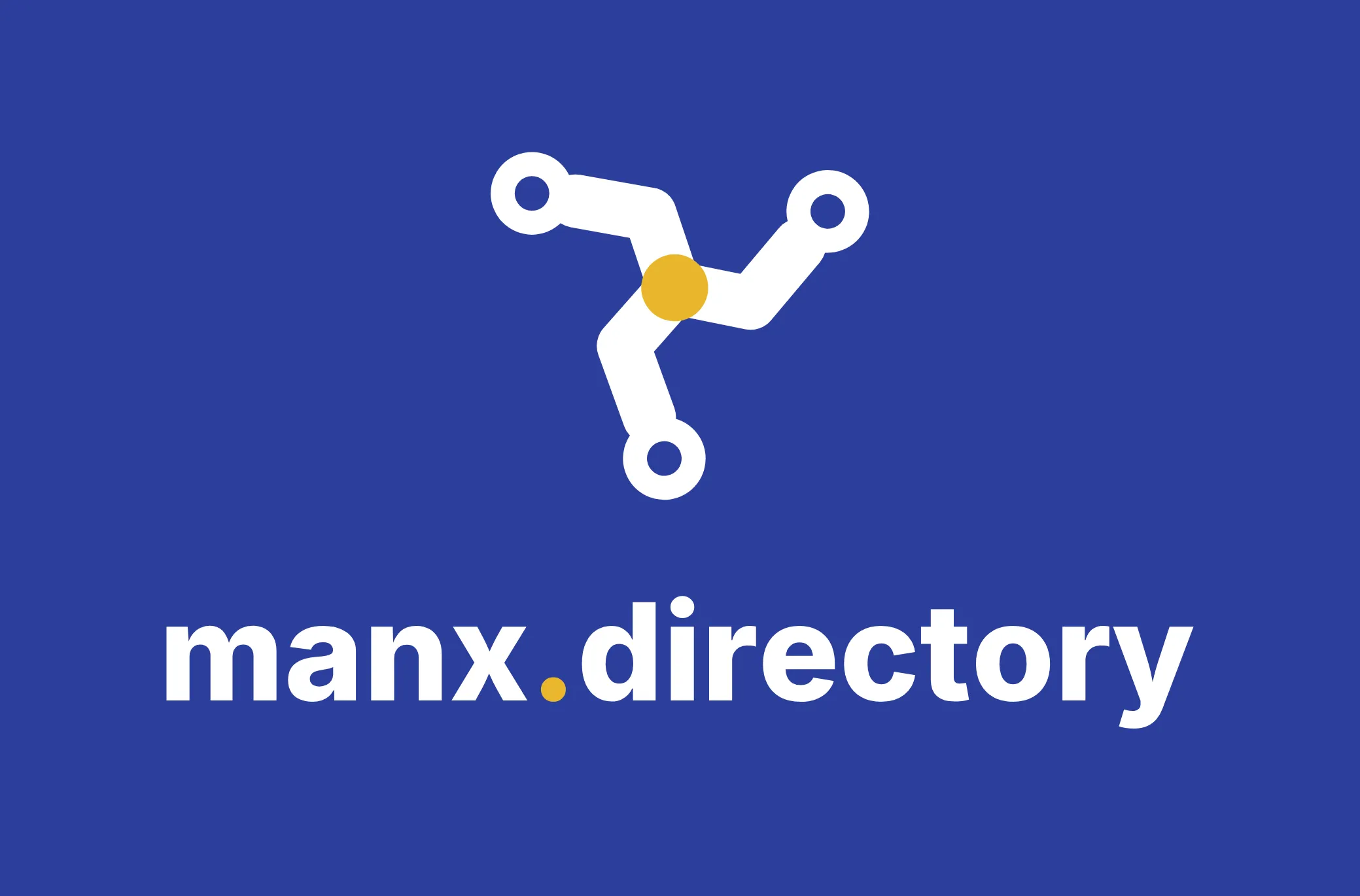 The front of the manx.directory business card: the mark and the name, reversed out of the blue.