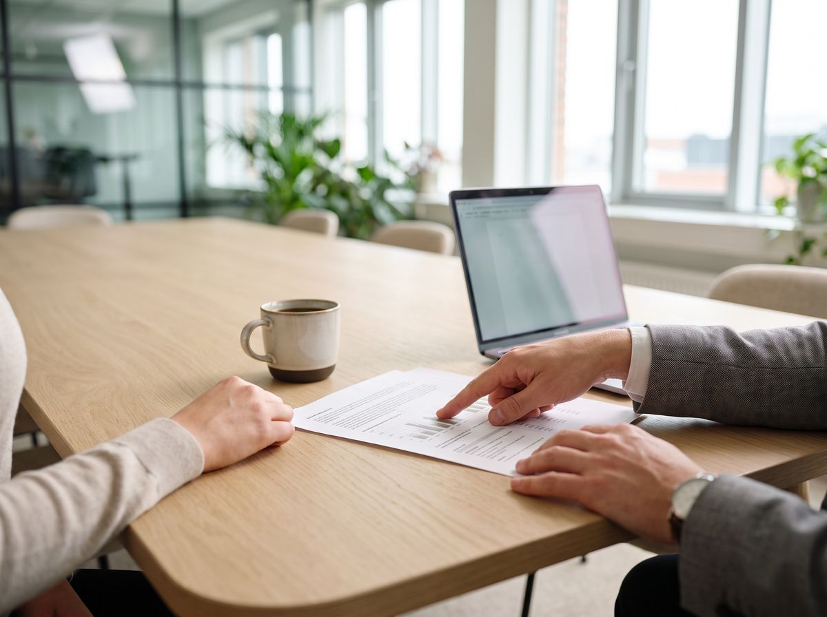 Going through a plan at a meeting table
