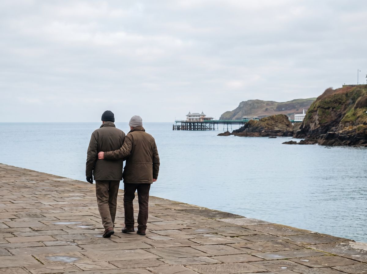 A couple walking along the seafront