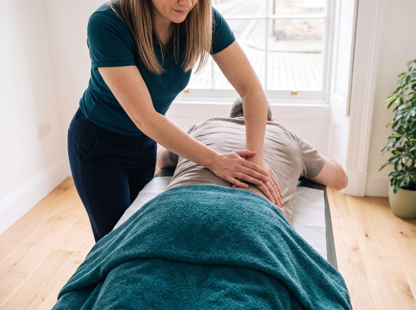 Kate treating a patient's lower back
