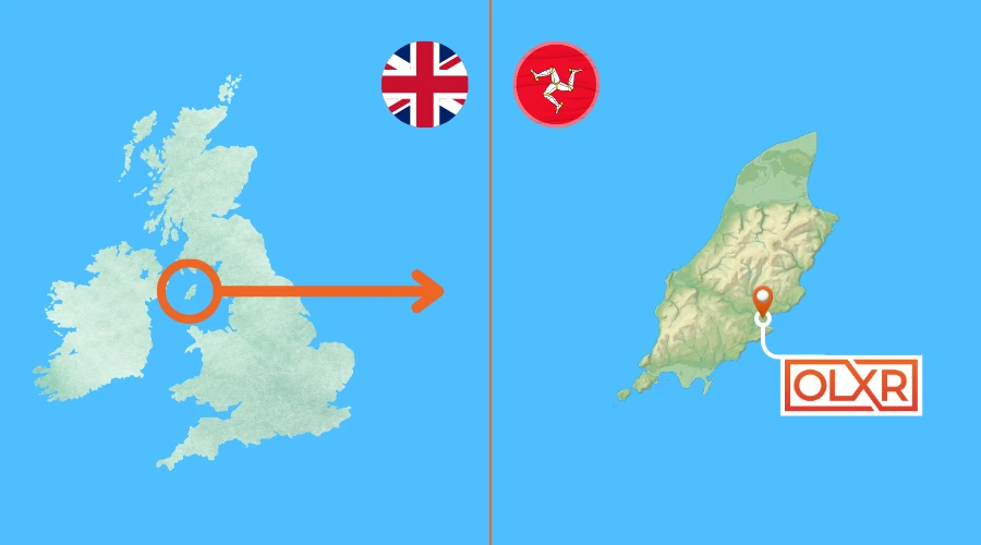 Map showing the Isle of Man's location between the UK and Ireland